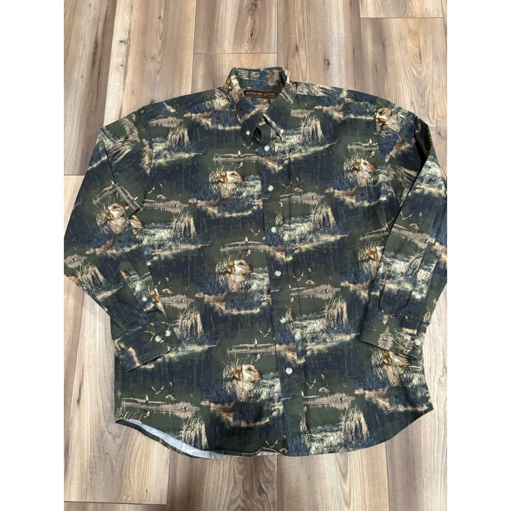 Woodland Trail Lab Labrador Retriever Duck‎ Shirt Men's Sz Large Green Hunting